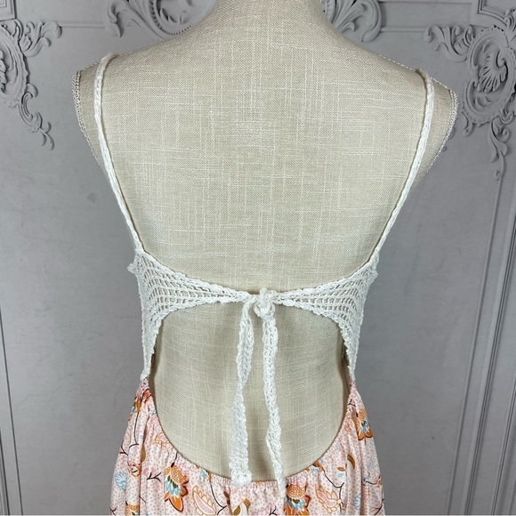 Rosie Bohemian Crochet Top Backless Floral Print Summer Maxi Sundress - Picture 9 of 12